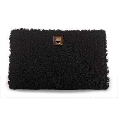 Afghan Karakul Fur Clutch with Leather and Light Gold Closure 